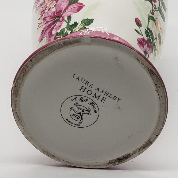 Laura Ashley Home Vintage FTD Ceramic Pink Florals & Greenery Fluted Vase - Picture 2 of 10